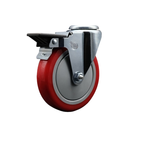 5'' Red Poly Wheel Swivel Bolt Hole Caster with Posi Lock Brake